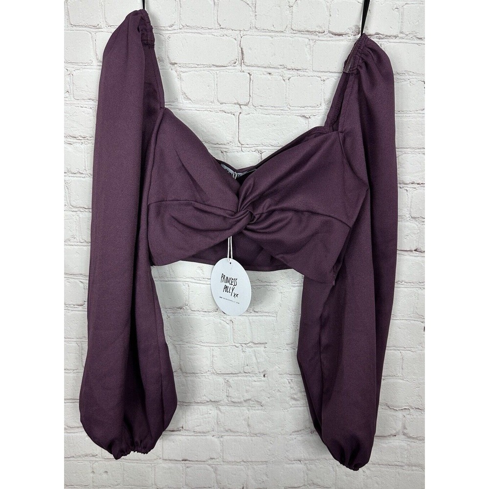 Princess Polly Carson long puff sleeve off shoulder crop top blouse, sz 6 NWT